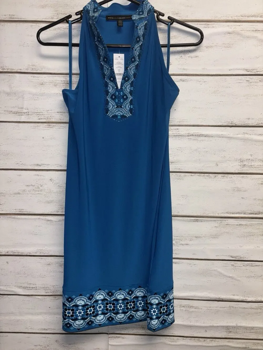 Sz S White House Black Market Halter Neck Embroidered Chemise Ocean Tropic Color